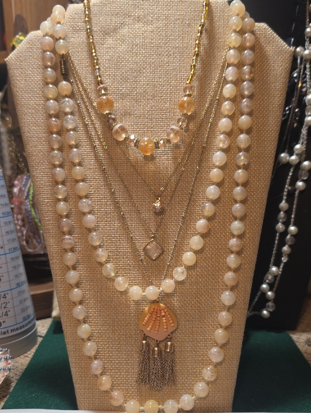 4- Beauriful Gold and Cream Beaded Pendant Necklaces
